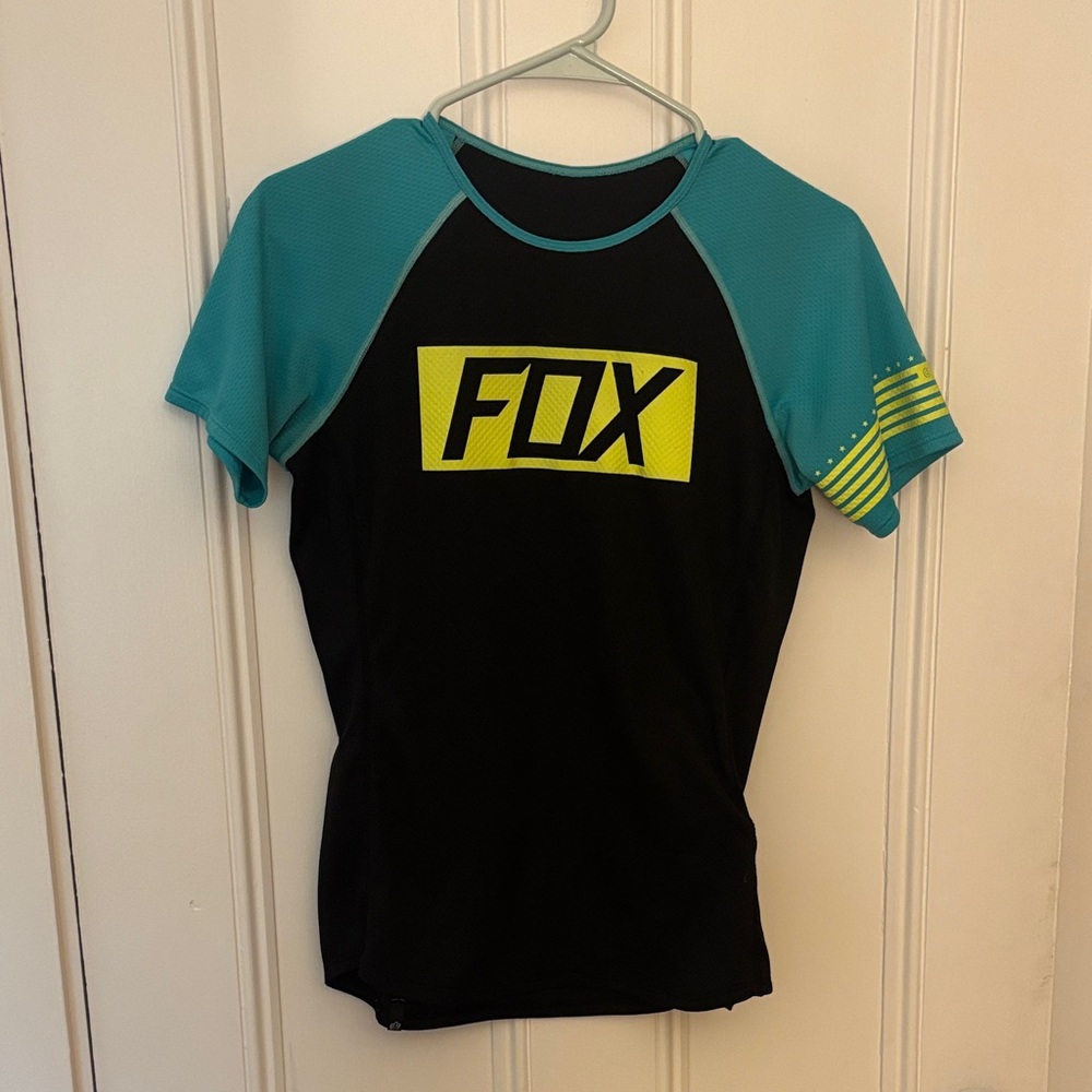 Fox Women’s Biking Shirt Black and Teal Short Sleeve Tee